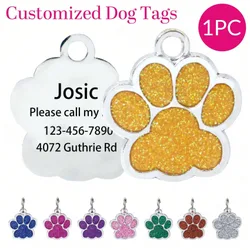Placa de Identificación Personalizada con Huella de Perro - Placa de Identificación de Mascota Personalizada, Grabada, Accesorios para Perros Peque?