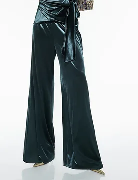 Womens Joggers Green Velvet Wide Leg - Size Small - River Island - FashionsVida