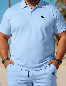 Conjunto de 2 piezas de polo y pantalones cortos de manga corta con estampado de caballero, informal, de moda, para hombre, talla grande, ideal para v - Shein - FashionsVida