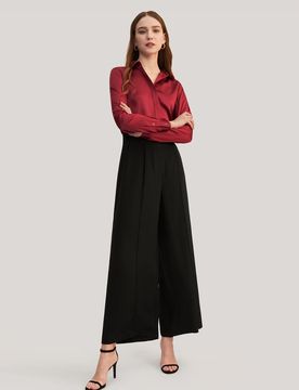 Donna Camicetta Seta Charmeuse Lucida Elegante Maniche Lunghe XS