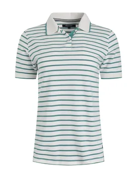 Weird Fish Janely Organic Cotton Striped Pique Polo Size 8 - sale all-sale sale womens women women all-womens women tshirts-and-tops women tshirts-and - Mineral Blue - FashionsVida