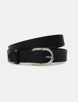 Cintura in similpelle con fibbia argentata - nero