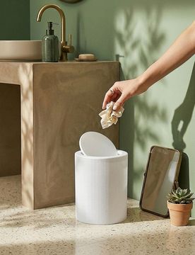 Cestino con fessure e coperchio - bianco