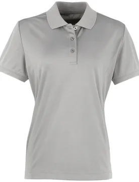 Womens/ladies Coolchecker Short Sleeve Pique Polo T-Shirt (Silver) - Size Medium - Premier - FashionsVida