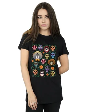 Women's Coco Heads Pattern Cotton Boyfriend T-Shirt in Black Size: 3XL - Black - Size: 3XL - Disney - FashionsVida