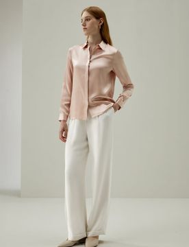 Donna camicia seta charmeuse classica lucida manica lunga XS
