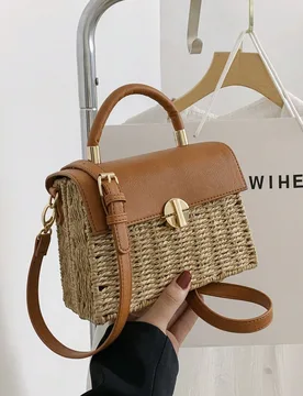 Pieza Nuevo bolso de hombro tejido de paja para mujer, estilo bohemio, bolso de playa tipo tote con solapa y hebilla, versátil para uso diario y vaca - Shein - FashionsVida