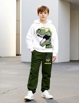 Conjunto de 2 piezas de sudadera con capucha y pantalones para niños pequeños/preadolescentes de primavera/otoño, con estampado de gafas y dinosaur