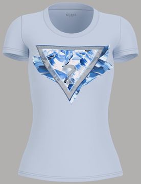 T-shirt Slim in Cotone con Logo Flowers e Borchie