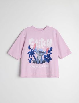 T-shirt in cotone con stampa Stitch - lavanda