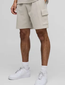 Men's Relaxed Fit Interlock Cargo Shorts Stone Size Small Stone S - boohooMAN - FashionsVida