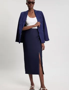 Petite Tailored Satin Midi Pencil Skirt - Navy - Size: 8 - Karen millen - FashionsVida