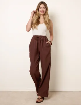 Drawstring Wide Leg Trousers - XL / CHOCOLATE - female - Blue Vanilla - FashionsVida