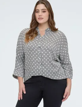 Camisa de mujer de lunares en raso de viscosa sobre rayas verticales - Fiorella Rubino - FashionsVida