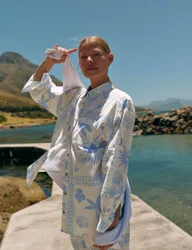 Cotton Rich Printed Beach Shirt with Linen White Mix female