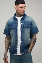 Womens Tall Washed Oversized Boxy Denim Shirt - Blue Cotton - Size 2xl