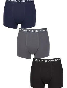 Mens 3 Pack Jeff Banks Plain Cotton Trunks Black / Navy / Charcoal L - Assorted - Size: Large - SockShop - FashionsVida