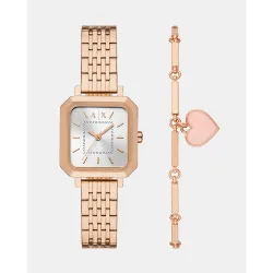 Conjunto reloj de mujer con pulsera de acero inoxidable en tono oro con tres agujas