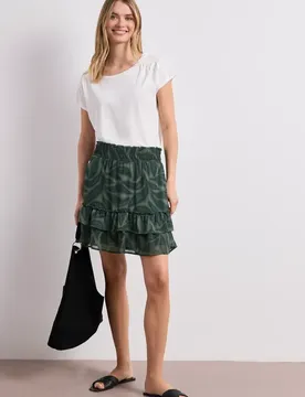 Knielanger Rock aus Chiffon mit Volants female Grün