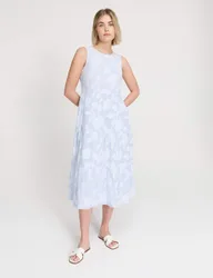 Pure Cotton Jacquard Midi Tiered Dress Blue Mix female