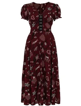 Kleid lang - Doomed Dress - XS bis 4XL - für Damen - Größe 4XL - rot/schwarz/weiß - Frauen - female - Hell Bunny - FashionsVida