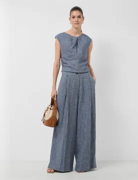 Pantalón de mujer ancho con pinzas lino - Roberto Verino - FashionsVida