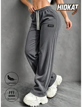 Pantalones de pana fina de pierna recta para mujer con cintura con cordón y bolsillos, adecuados para uso en el hogar, diario, al aire libre y casual - Shein - FashionsVida