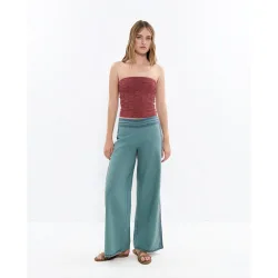 Pantalón ancho de mujer con bordados