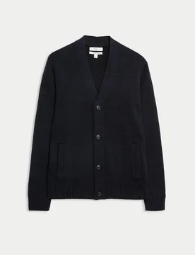 Lambswool Blend V-Neck Cardigan Dark Navy male - M&S - FashionsVida