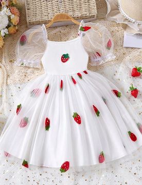 Vestido bordado con volantes de malla de moda casual para niñas primavera/verano