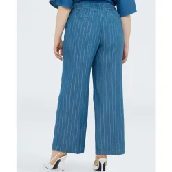 Pantalones de mujer wide leg en tencel con raya diplomática en lurex