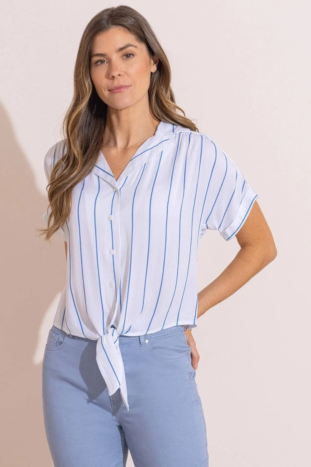Women's Striped Tie Front Blouse in White Size: 20 - White - Size: 20 - Klass. - FashionsVida