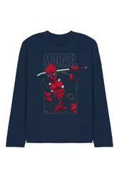 Unisex Deadpool Sword Long Sleeve T-Shirt in Navy Size: Large - Navy - Size: L