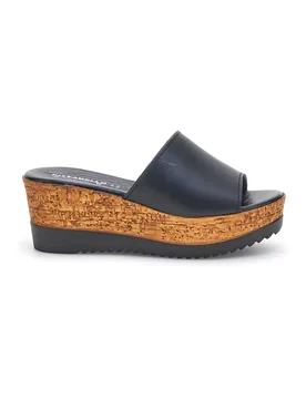 Ciabatte Nere con zeppa in vera pelle Made in Italy 233170428 38 - Pittarello - FashionsVida