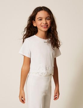 T-shirt avec dentelle et logo