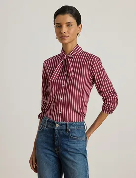 Camisa de mujer de algodón con lazo - Lauren Ralph Lauren - FashionsVida