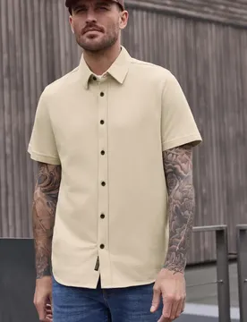 Street One Kurzarm Hemd in Piqué-Qualität male Beige