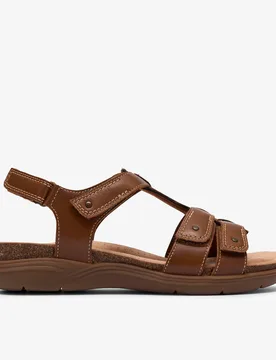 Womens April Cove Dark Tan Lea Sandals - Brown - Size 5.5 Wide Fit (Uk Shoe) - Clarks - FashionsVida