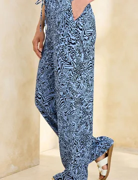 Women's Printed Pull On Trousers 29" (74cm) inside leg in Pale Blue Size: 18 - Pale Blue - Size: 18 - Cotton Traders - FashionsVida