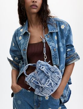 Bolso bandolera denim mini, Mujer, Algodon, Azul, U