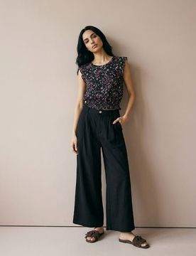 Blusa in viscosa con stampa floreale e volant - multicolor