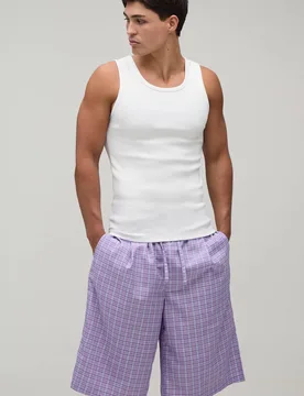 Men's Ribbed Muscle Fit Vest & Jort Lounge Set Pink Size X-Large Pink XL - boohooMAN - FashionsVida