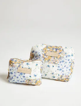Nola Summer Patchwork Print Wash Bag In Blue - One Size - Lily and Lionel London Limited - FashionsVida