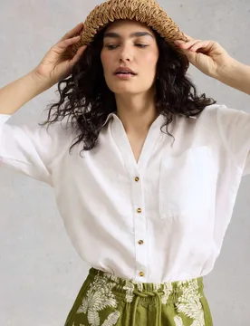 Pure Linen Button Through Shirt White female - White stuff - FashionsVida