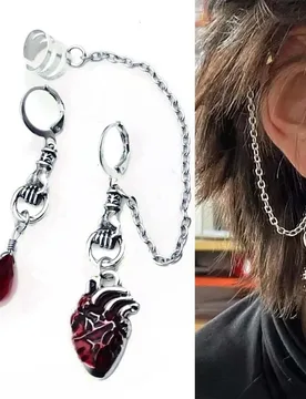Beating Heart Huggie Earrings Gothic Punk Scary Red Bleeding Heart Asymmetrical Ear Cuffs Clips Hoop Earrings Halloween Party - Aliexpress - FashionsVida