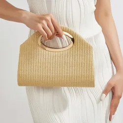 Bolso de mano para mujer de moda dorada, bolso tote tejido, bolso bandolera versátil para vacaciones en la playa, esencial casual minimalista para va
