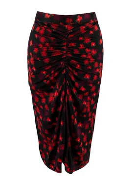 Red and Black Floral Ruched Fitted Skirt - Givenchy - FashionsVida