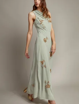 Women's Sarah Embellished Cowl Neck Maxi Dress Green Size: 20 - Green - Size: 20 - Monsoon - FashionsVida