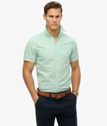 Superdry Herren Kurzarmhemd aus Baumwoll-leinen mit Lockerer Passform Green - Größe: L