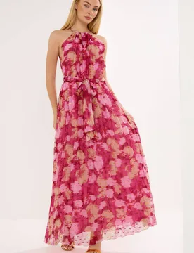 Women's Blurred Abstract Metallic Pleated Dress in Pink Size: 10 - Pink - Size: 10 - Star by Julien Macdonald - FashionsVida